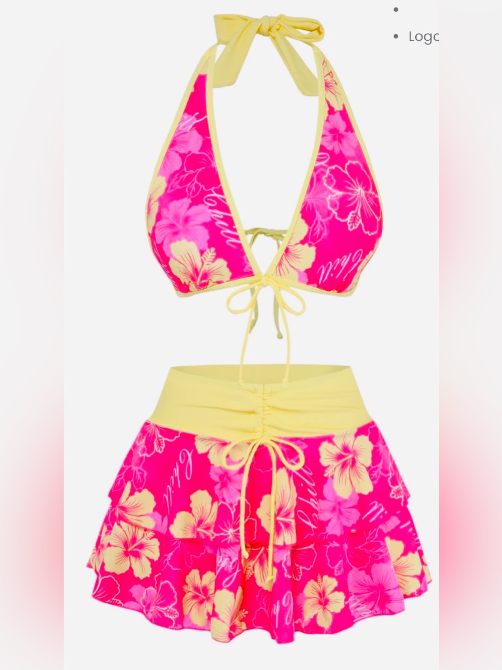 Nwt Pink & Yellow Floral 3 Piece Bikini Set With Skirt